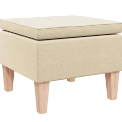 vidaXL Taburete con patas de madera tapizado tejido Crema Outlet