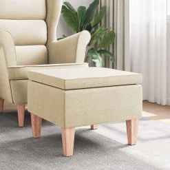 vidaXL Taburete con patas de madera tapizado tejido Crema Outlet