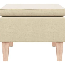 vidaXL Taburete con patas de madera tapizado tejido Crema Outlet