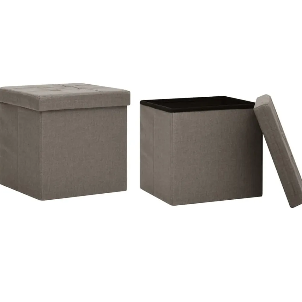 vidaXL Sillas-Taburete de almacenaje plegable 2 uds lino sintético gris taupe