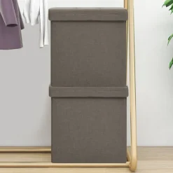 vidaXL Sillas-Taburete de almacenaje plegable 2 uds lino sintético gris taupe