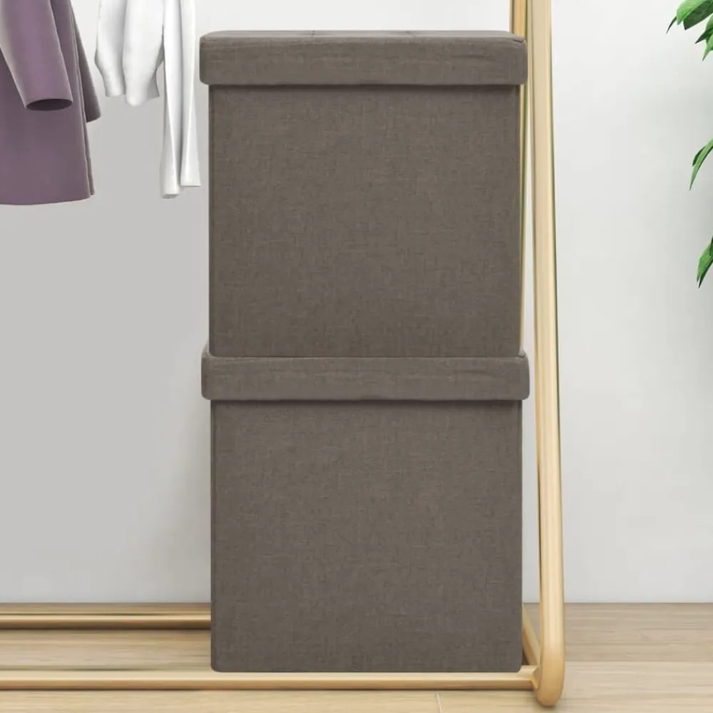 vidaXL Sillas-Taburete de almacenaje plegable 2 uds lino sintético gris taupe