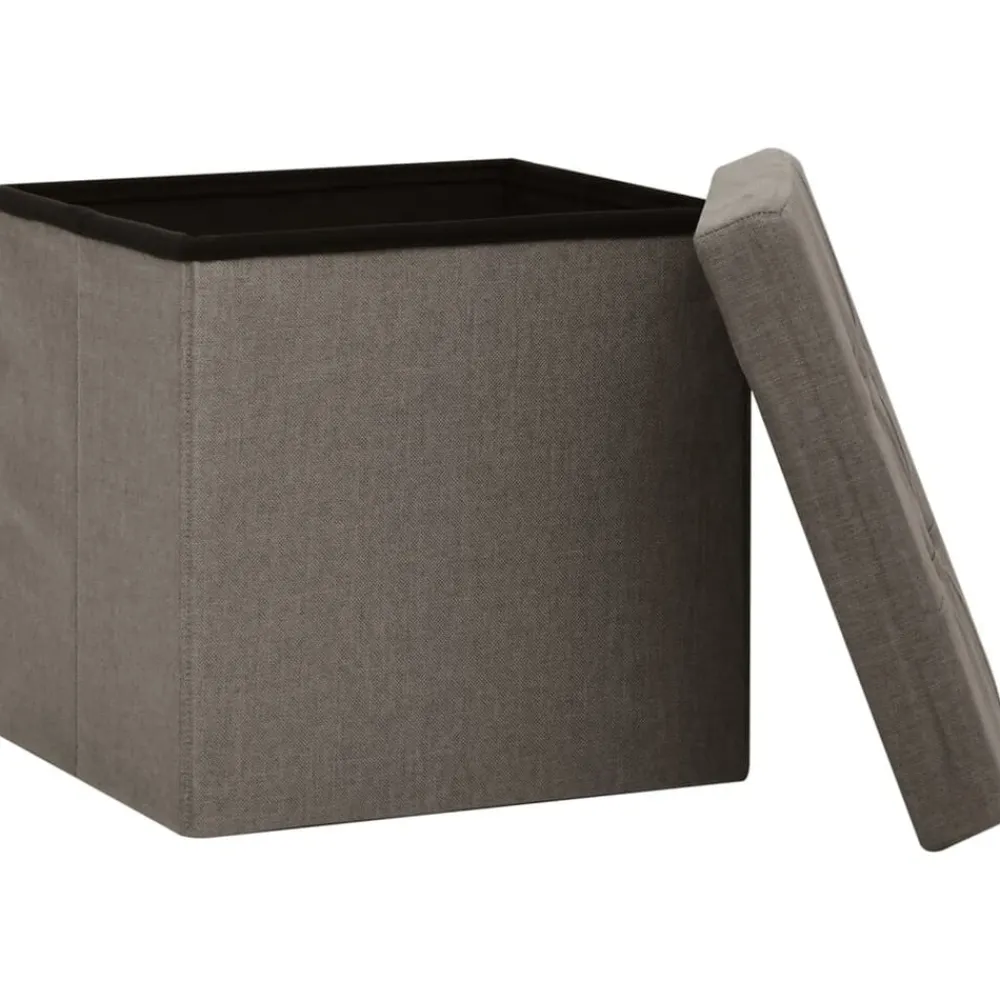 vidaXL Sillas-Taburete de almacenaje plegable 2 uds lino sintético gris taupe