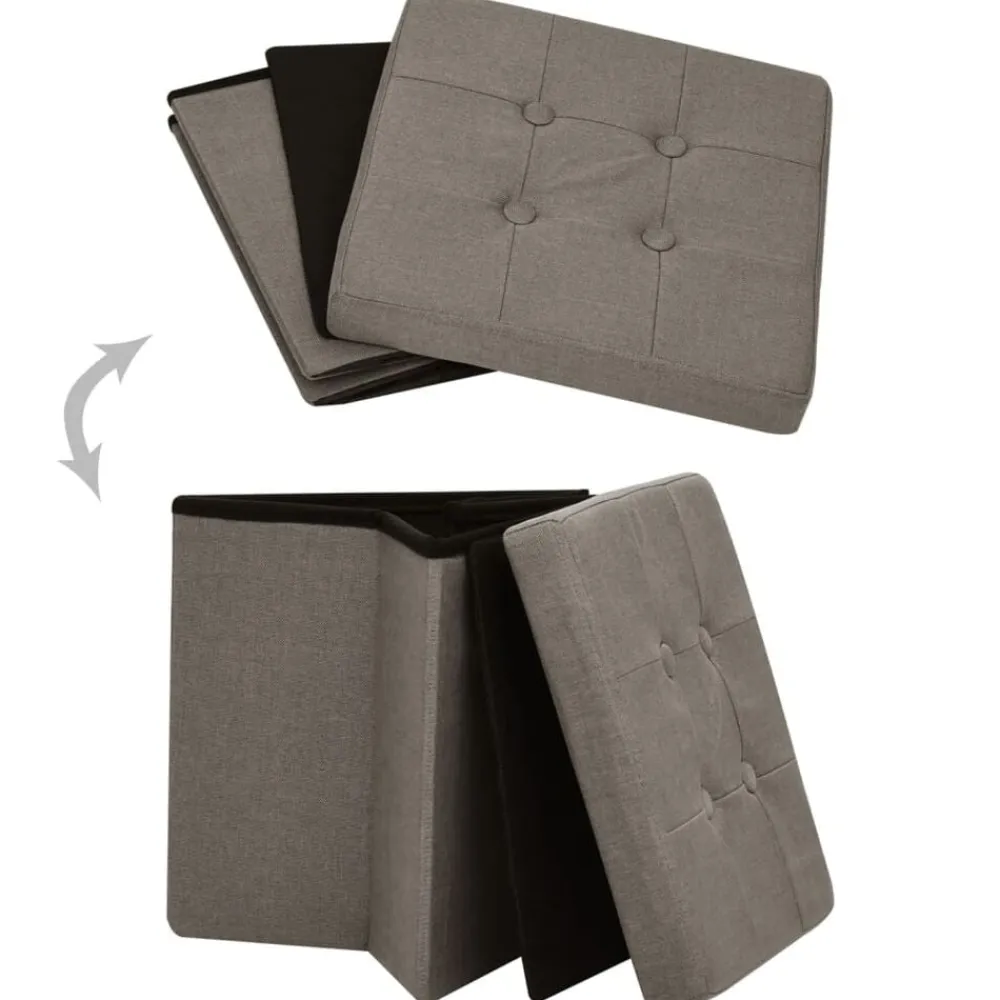vidaXL Sillas-Taburete de almacenaje plegable 2 uds lino sintético gris taupe