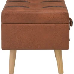 vidaXL Bancos-Taburete de almacenamiento 40 cm marrón tostado cuero sintético