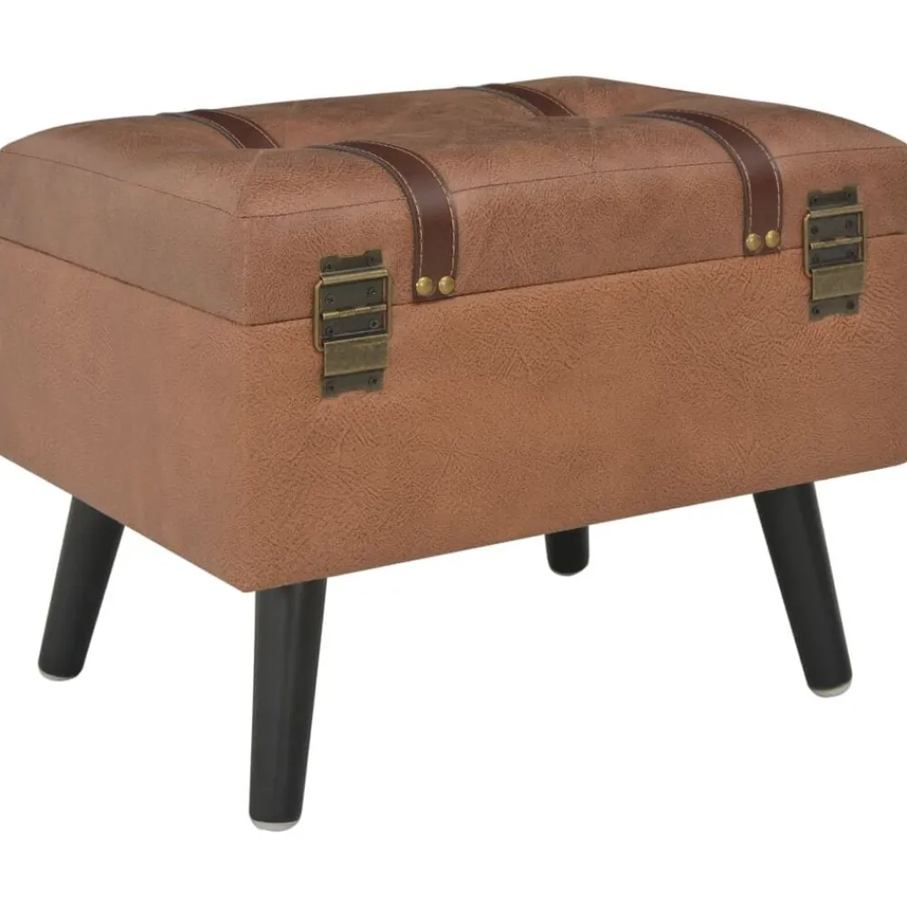 vidaXL Bancos-Taburete de almacenamiento 40 cm marrón cuero sintético