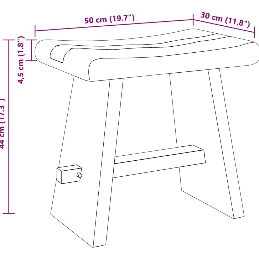 vidaXL Sillas-Taburete de ducha Natural 50 x 30 x 44 cm Madera Suar Sólida