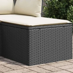 vidaXL Muebles De Jardín-Taburete de jardín de ratán sintético negro y cojín 55x55x37cm