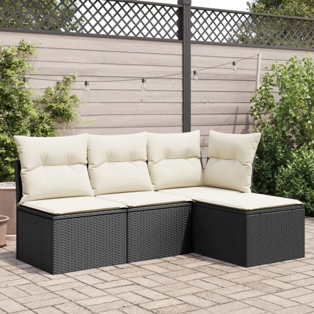 vidaXL Muebles De Jardín-Taburete de jardín de ratán sintético negro y cojín 55x55x37cm