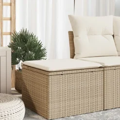 vidaXL Taburete de jardín con cojín ratán sintético beige 55x55x37cm beige y crema