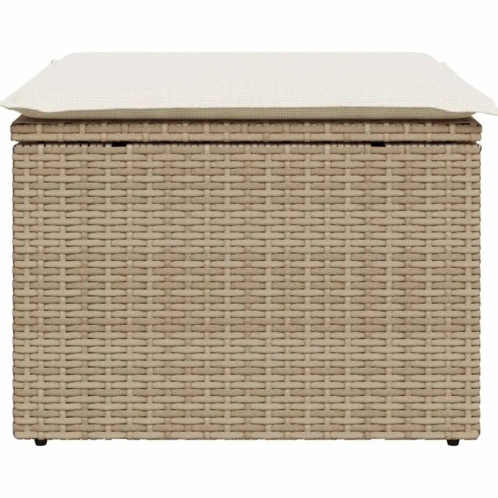 vidaXL Taburete de jardín con cojín ratán sintético beige 55x55x37cm beige y crema