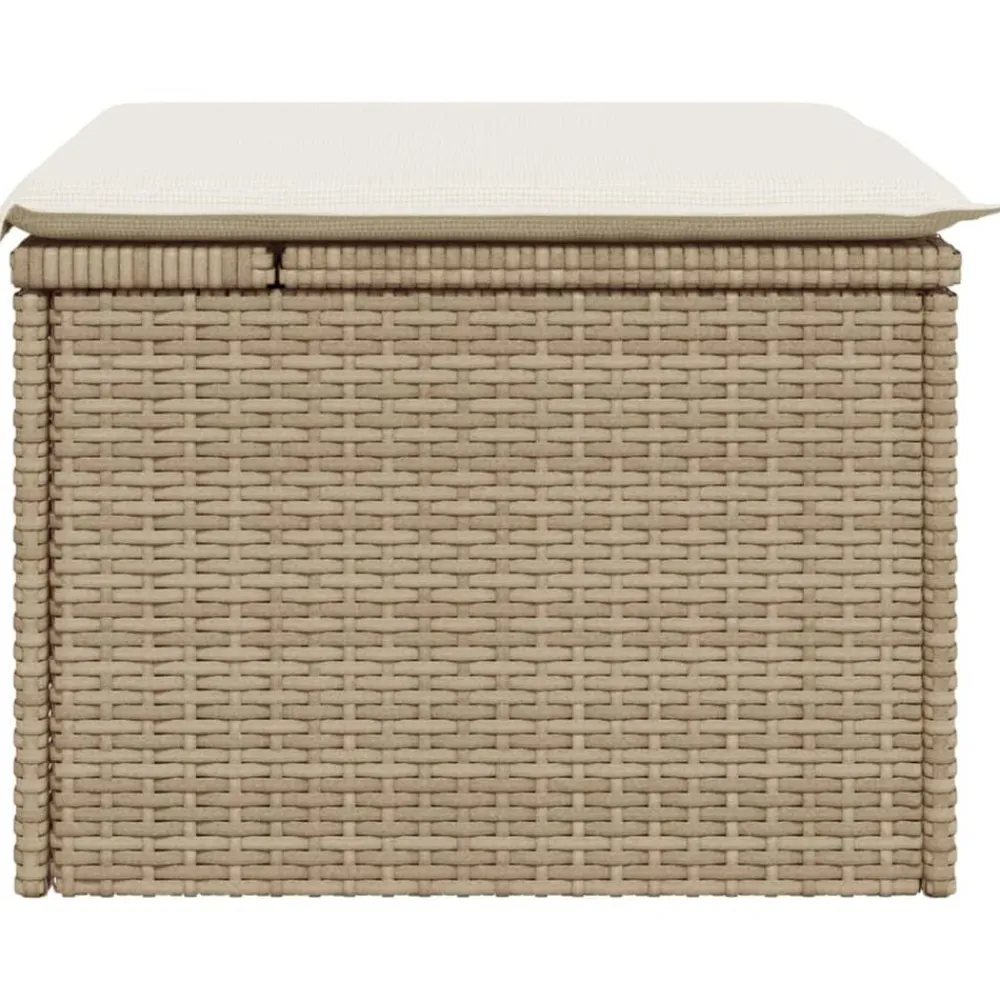 vidaXL Taburete de jardín con cojín ratán sintético beige 55x55x37cm beige y crema