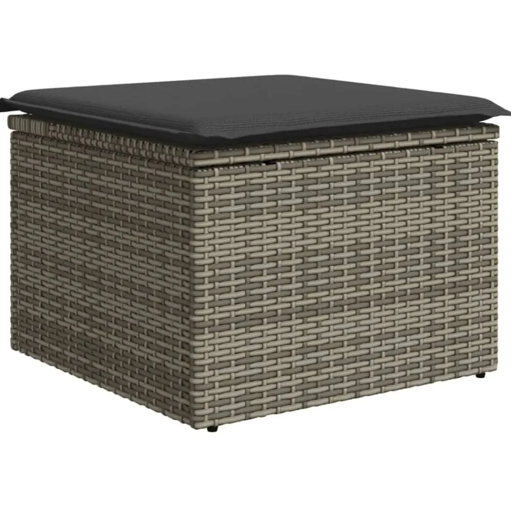 vidaXL Taburete de jardín con cojín ratán sintético 55x55x37cm Gris Outlet