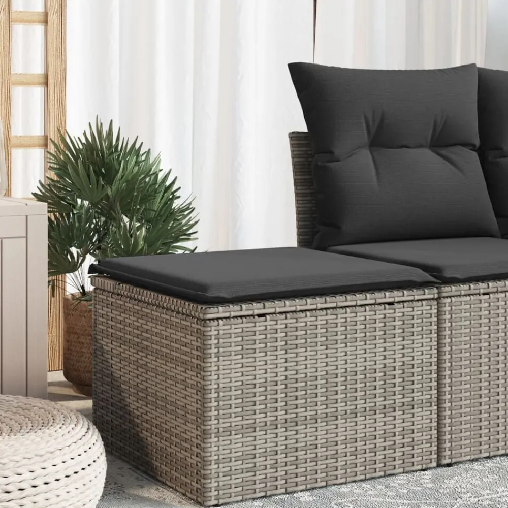 vidaXL Taburete de jardín con cojín ratán sintético 55x55x37cm Gris Outlet