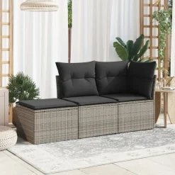 vidaXL Taburete de jardín con cojín ratán sintético 55x55x37cm Gris Outlet