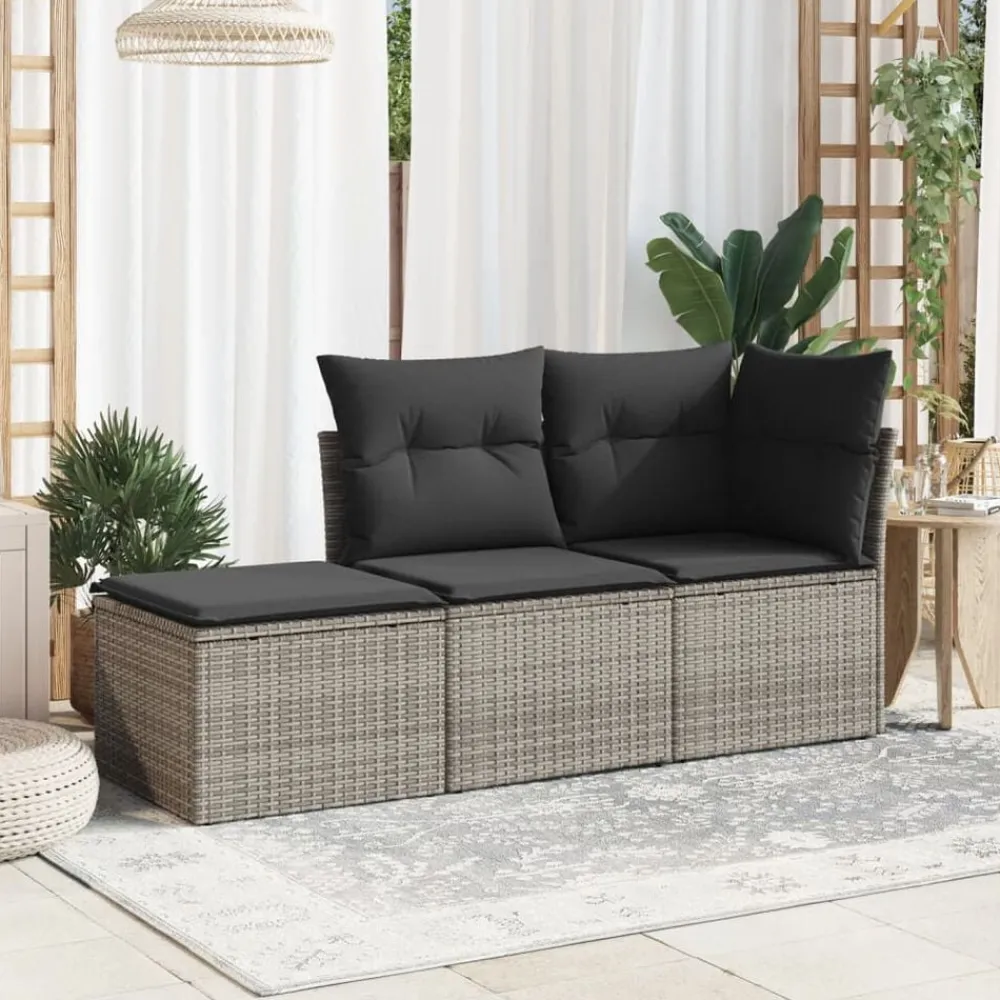 vidaXL Taburete de jardín con cojín ratán sintético 55x55x37cm Gris Outlet