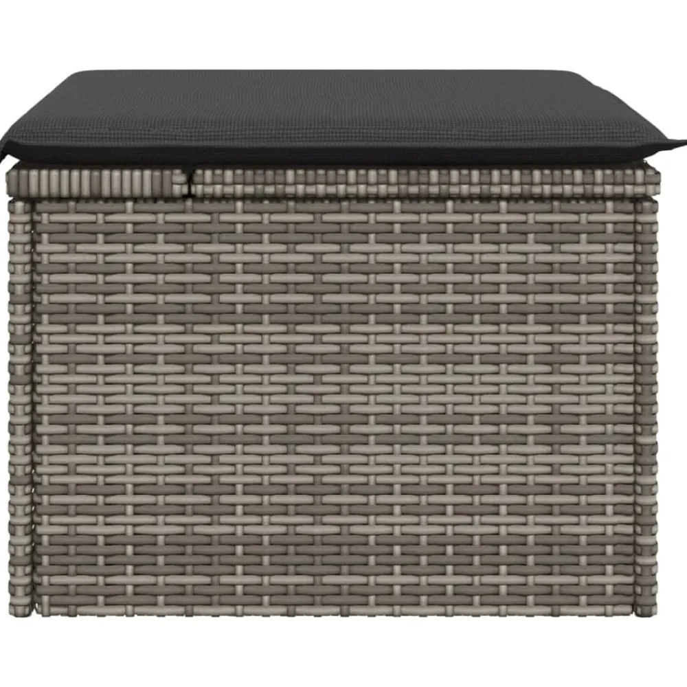 vidaXL Taburete de jardín con cojín ratán sintético 55x55x37cm Gris Outlet