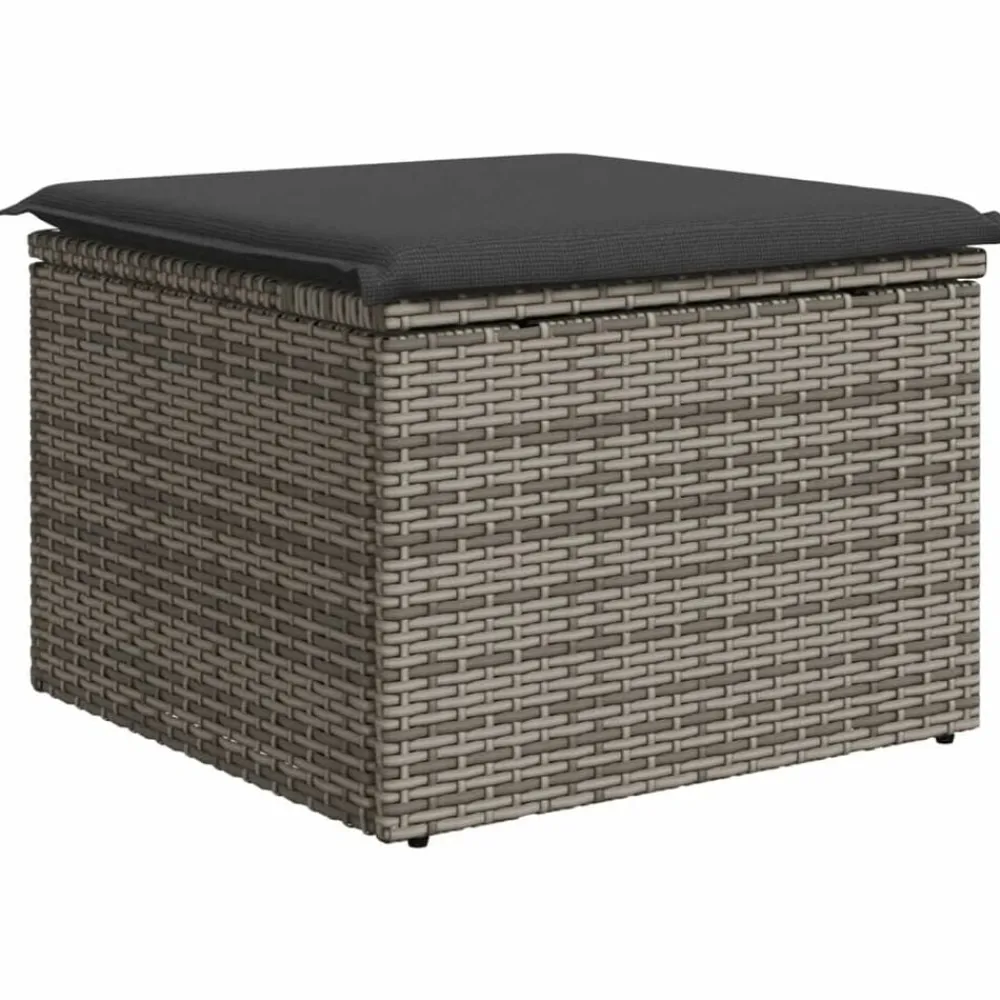 vidaXL Taburete de jardín con cojín ratán sintético 55x55x37cm Gris Outlet
