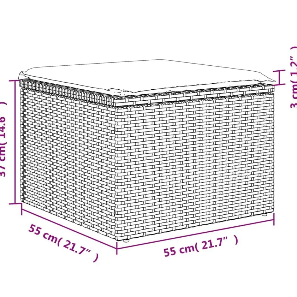 vidaXL Taburete de jardín con cojín ratán sintético 55x55x37cm Gris Outlet