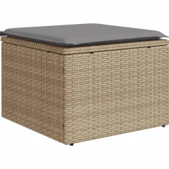 vidaXL Muebles De Jardín-Taburete de jardín con cojín ratán sintético beige 55x55x37cm