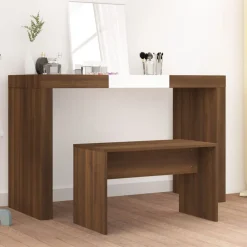 vidaXL Bancos-Taburete de tocador contrachapada marrón roble 70x35x45 cm