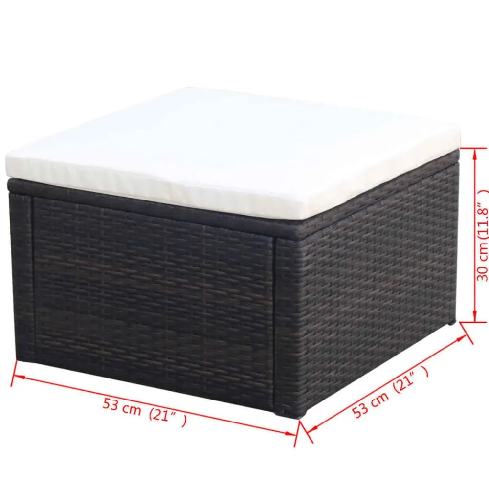 vidaXL Otomanas-Taburete otomana poli ratán 53x53x30 cm marrón