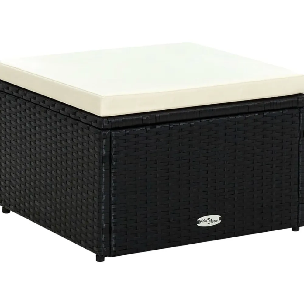 vidaXL Otomanas-Taburete otomana poli ratán 53x53x30 cm negro