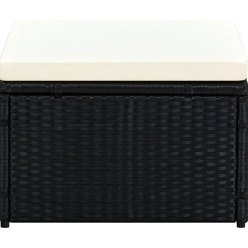 vidaXL Otomanas-Taburete otomana poli ratán 53x53x30 cm negro