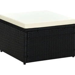 vidaXL Otomanas-Taburete otomana poli ratán 53x53x30 cm negro