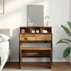 vidaXL Taburete vestidor madera contrachapada madera vieja 70x35x45 cm Madera antigua Clearance
