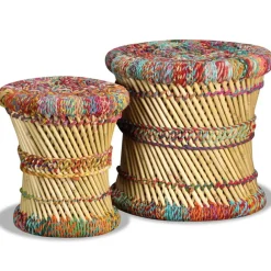 vidaXL Sillas-Taburetes con detalles Chindi 2 unidades bambú