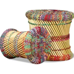 vidaXL Sillas-Taburetes con detalles Chindi 2 unidades bambú