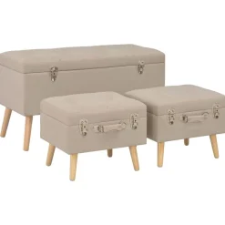 vidaXL Taburetes de almacenamiento 3 piezas de tela Beige