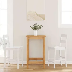 vidaXL Sillas-Taburetes de bar 2 uds madera maciza blanca caucho