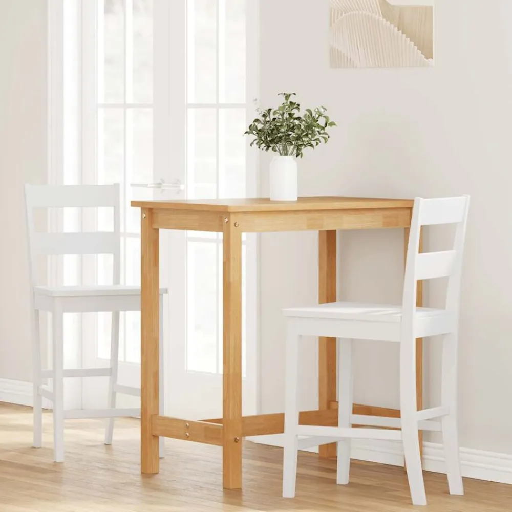 vidaXL Sillas-Taburetes de bar 2 uds madera maciza blanca caucho