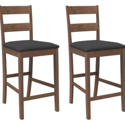 vidaXL Taburetes de bar con cojines 2 uds madera maciza marrón caucho Marrón y negro Outlet