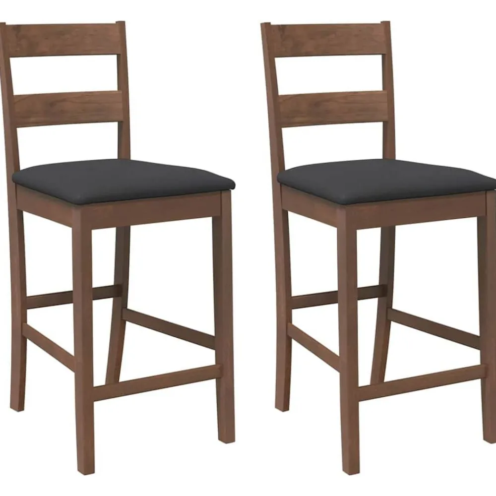 vidaXL Taburetes de bar con cojines 2 uds madera maciza marrón caucho Marrón y negro Outlet