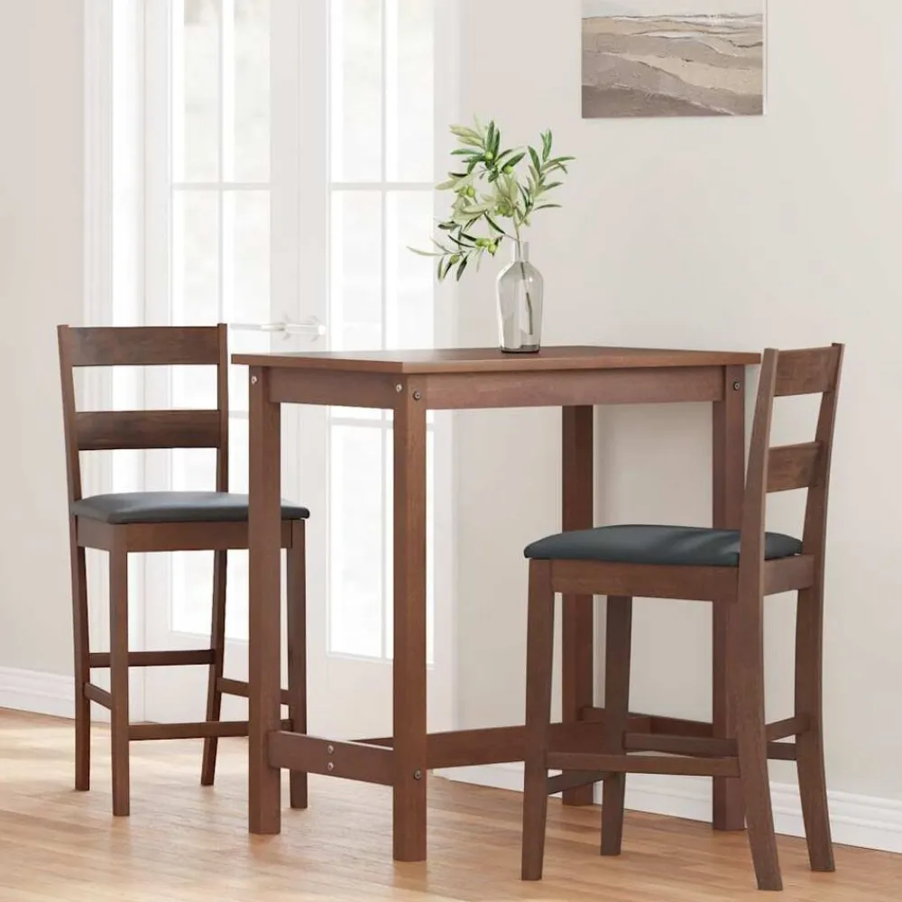 vidaXL Taburetes de bar con cojines 2 uds madera maciza marrón caucho Marrón y negro Outlet
