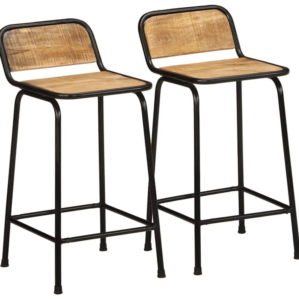 vidaXL Sillas-Taburetes de barra 2 uds 46x35,5x80 cm madera maciza de mango