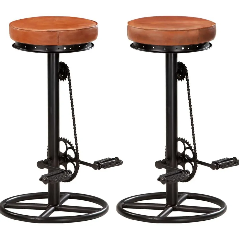 vidaXL Sillas-Taburetes de cocina 2 uds cuero auténtico cabra negro y marrón