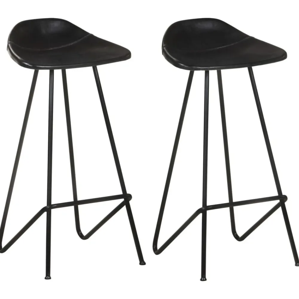 vidaXL Taburetes de cocina 2 unidades cuero auténtico Negro Hot