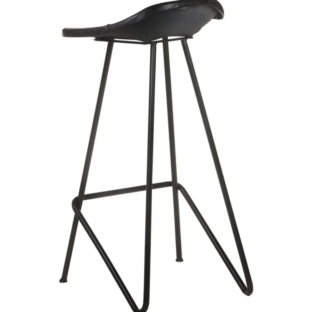 vidaXL Taburetes de cocina 2 unidades cuero auténtico Negro Hot