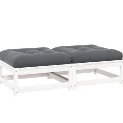 vidaXL Taburetes de jardín con cojines 2 uds madera maciza pino Blanco Outlet