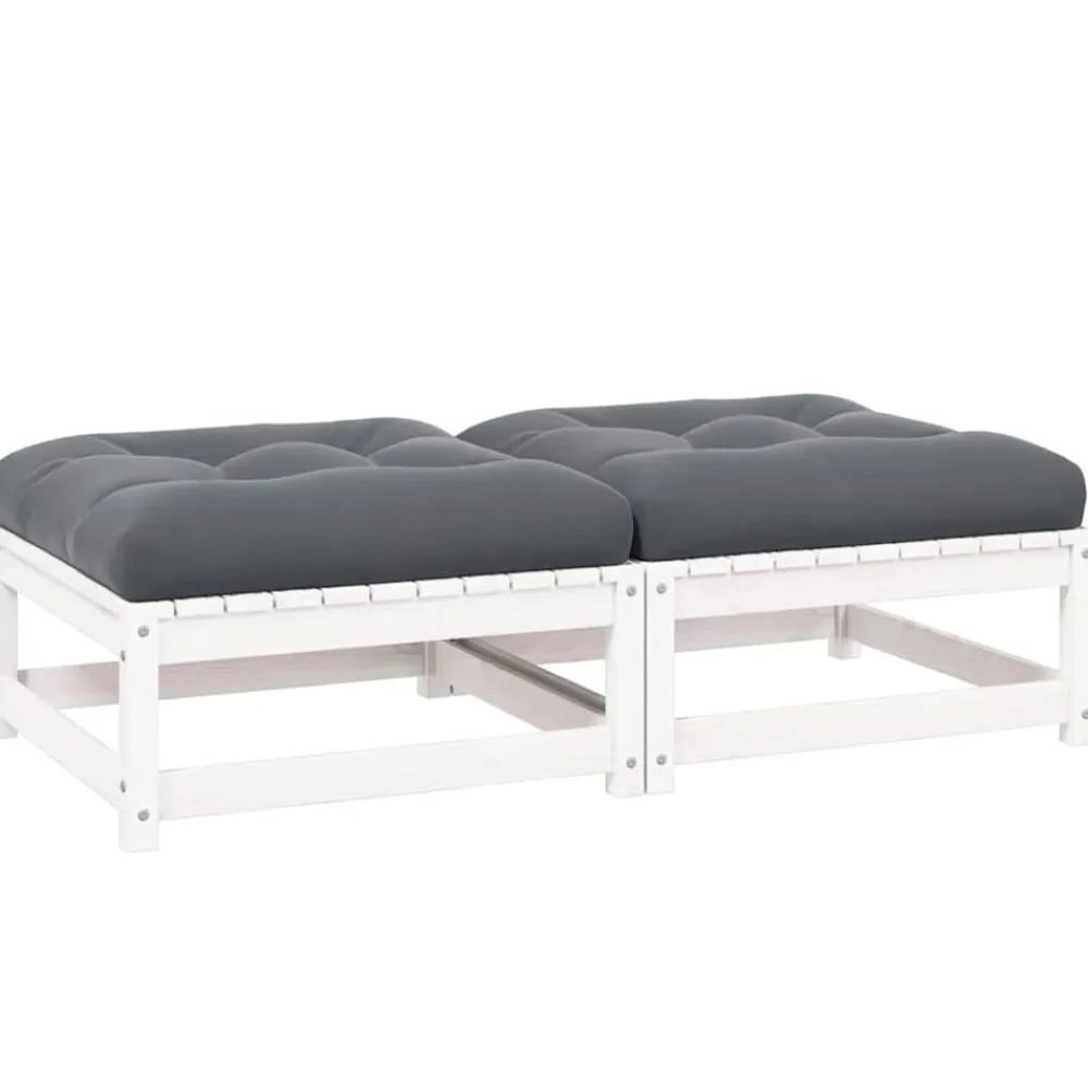 vidaXL Taburetes de jardín con cojines 2 uds madera maciza pino Blanco Outlet