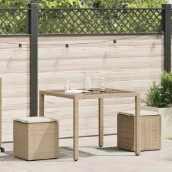 vidaXL Muebles De Jardín-Taburetes de jardín con cojines 2 uds beige 40x40x43 cm