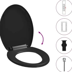 vidaXL Tapa de váter cierre suave y desenganche rápido negra Negro New
