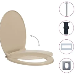vidaXL Tapa de váter con cierre suave desenganche rápido ovalada Beige New