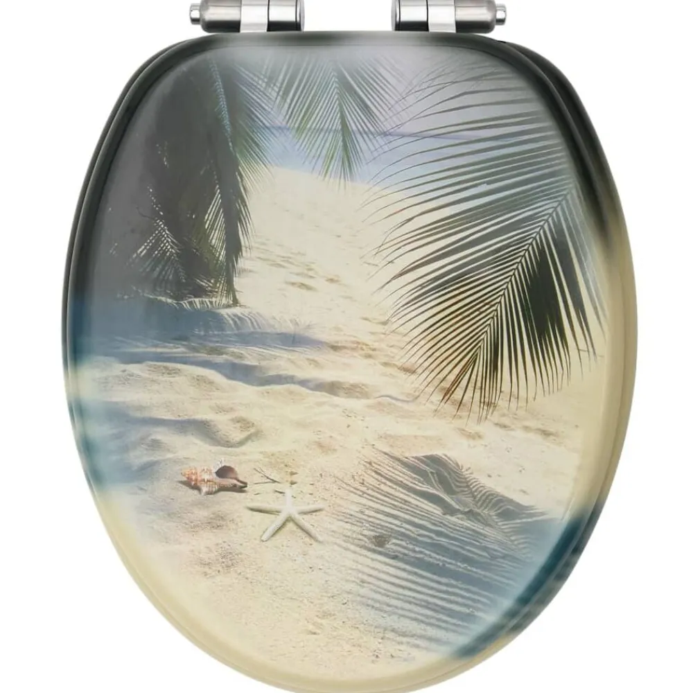 vidaXL Tapa de váter WC de cierre suave MDF diseño de playa