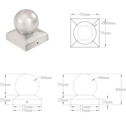 vidaXL Tapas para postes 6 uds metal galvanizado globo final 71x71 mm New