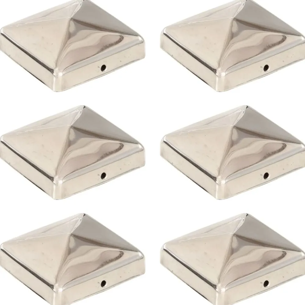 vidaXL Vallas De Jardín-Tapas piramidales postes valla 6 uds acero inoxidable 71x71 mm